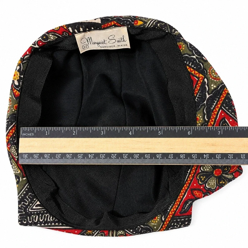 Vintage Margaret Smith Gardiner Maine Paisley Floral Hat Cap Size 22 Boho Funky